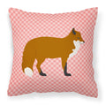 Red Fox Pink Check Decorative Throw Pillow 18x18 Indoor Outdoor Accent Cushion, Fabric Cover with Insert for Sofa, Bed, Porch & Living Room