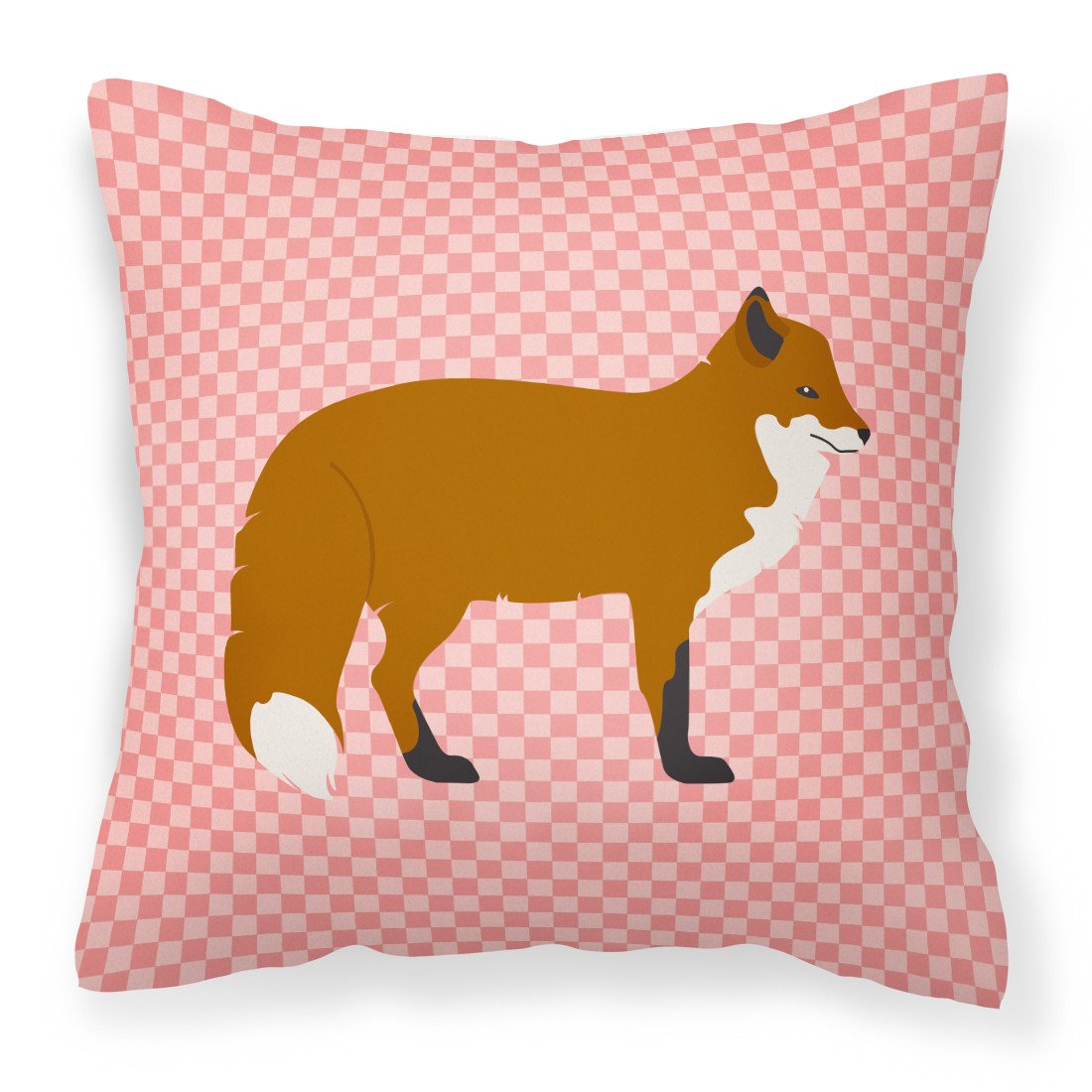 Red Fox Pink Check Decorative Throw Pillow 18x18 Indoor Outdoor Accent Cushion, Fabric Cover with Insert for Sofa, Bed, Porch & Living Room