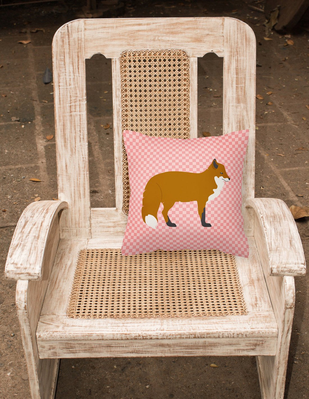 Red Fox Pink Check Decorative Throw Pillow 18x18 Indoor Outdoor Accent Cushion, Fabric Cover with Insert for Sofa, Bed, Porch & Living Room