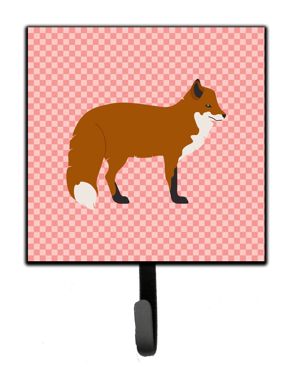 Red Fox Pink Check Leash or Key Holder Wall Hooks, Key Hooks Holder, Coat Rack Wall Mount, Coat Hooks, Hooks for Hanging Keys, Towels, Aprons, Leashes