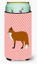 Red Fox Pink Check Tall Boy Hugger Can Cooler Sleeve Machine Washable Drink Collapsible Insulator Beverage Insulated Holder