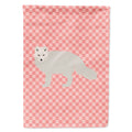 White Arctic Fox Pink Check House Flag 28x40 Porch Sleeve Pole Decorative Outside Yard Banner Artwork Wall Hanging, Polyester