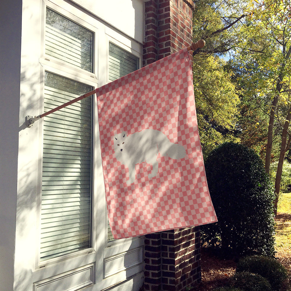 White Arctic Fox Pink Check House Flag 28x40 Porch Sleeve Pole Decorative Outside Yard Banner Artwork Wall Hanging, Polyester