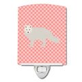 White Arctic Fox Pink Check Ceramic Night Light Compact, UL-Certified, Ideal for Bedroom, Bathroom, Nursery, Hallway, Kitchen, 6x4x3, Multicolor