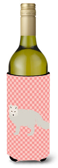 White Arctic Fox Pink Check Wine Bottle Hugger Gift Sleeve for Standard 750 ml Bottles, Insulated Reusable Also Fits Mini Shot & Pint Bottles
