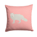 White Arctic Fox Pink Check Decorative Throw Pillow 14x14 Indoor Outdoor Accent Cushion, Fabric Cover with Insert for Sofa, Bed, Porch & Living Room