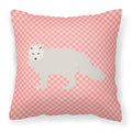 White Arctic Fox Pink Check Decorative Throw Pillow 18x18 Indoor Outdoor Accent Cushion, Fabric Cover with Insert for Sofa, Bed, Porch & Living Room