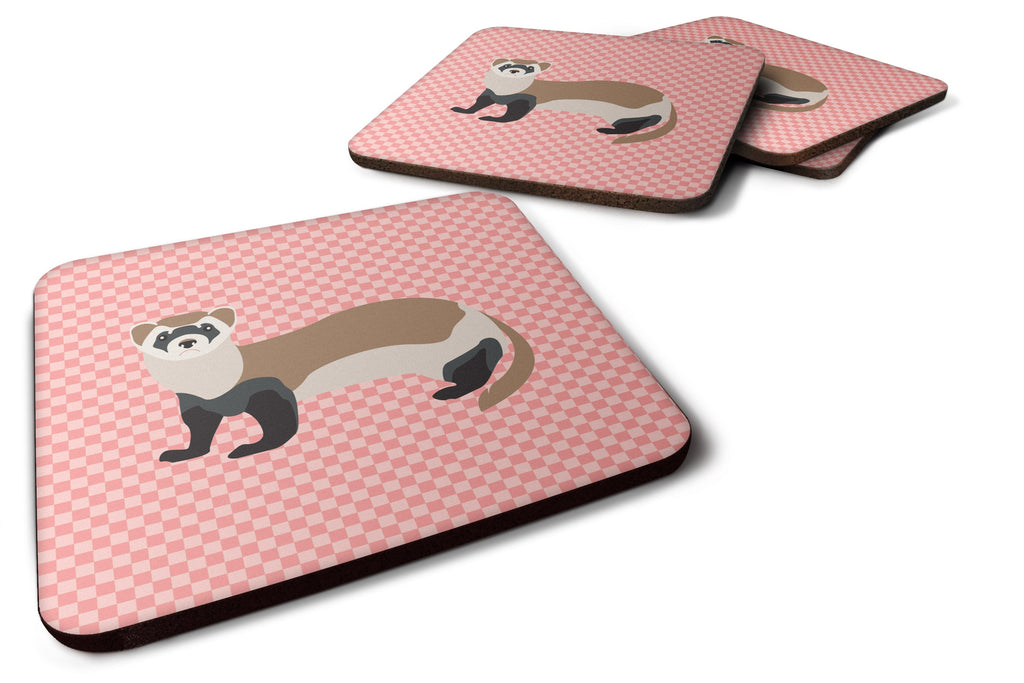 Ferret Pink Check Foam Coasters Set of 4 Cup Coasters for Indoor Outdoor, Tabletop Protection, Anti Slip, Mouse pad Material