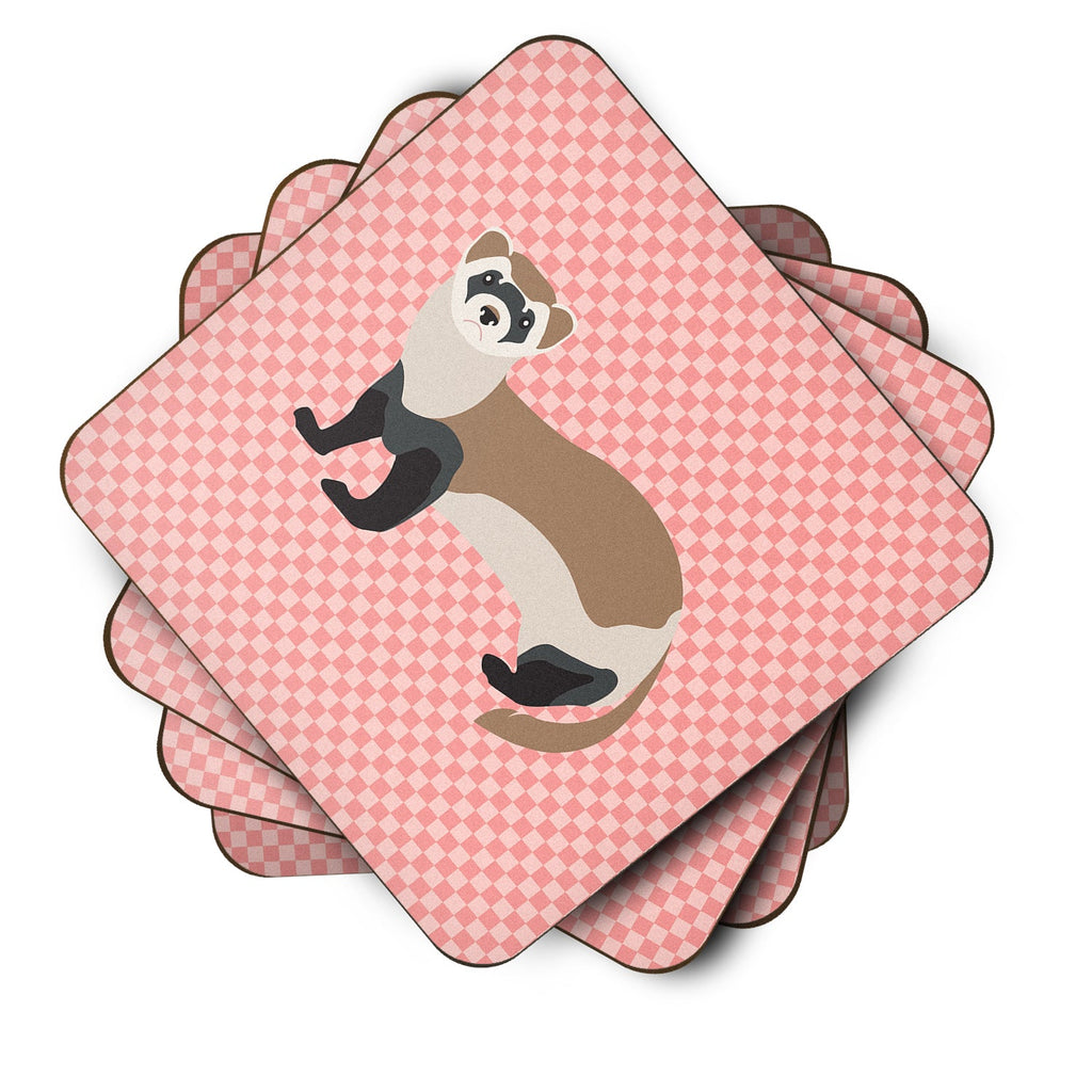 Ferret Pink Check Foam Coasters Set of 4 Cup Coasters for Indoor Outdoor, Tabletop Protection, Anti Slip, Mouse pad Material
