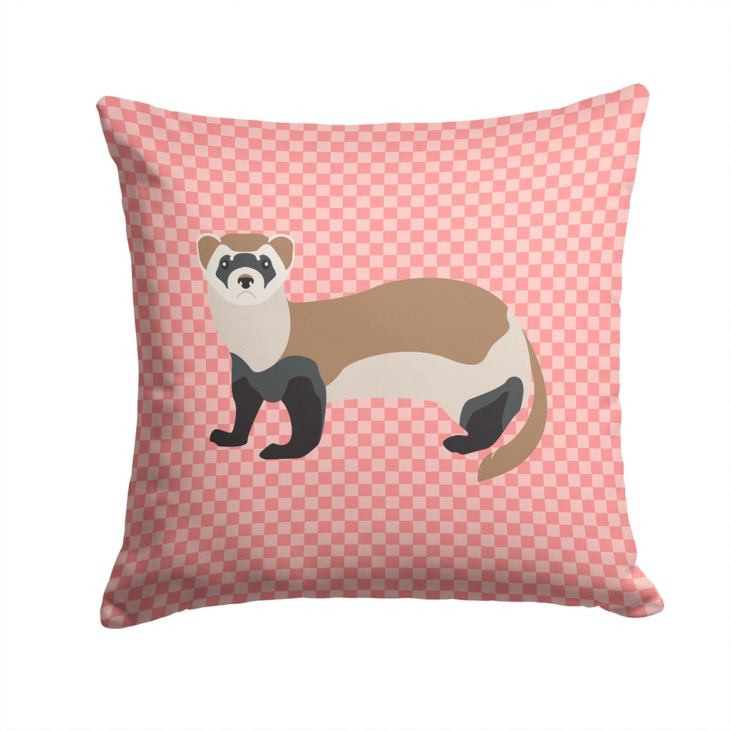 Ferret Pink Check Decorative Throw Pillow 14x14 Indoor Outdoor Accent Cushion, Fabric Cover with Insert for Sofa, Bed, Porch & Living Room
