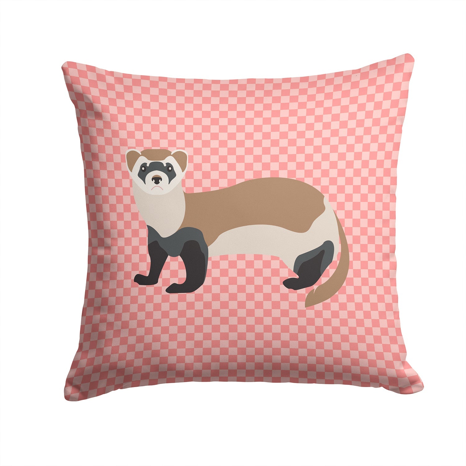 Ferret Pink Check Decorative Throw Pillow 14x14 Indoor Outdoor Accent Cushion, Fabric Cover with Insert for Sofa, Bed, Porch & Living Room