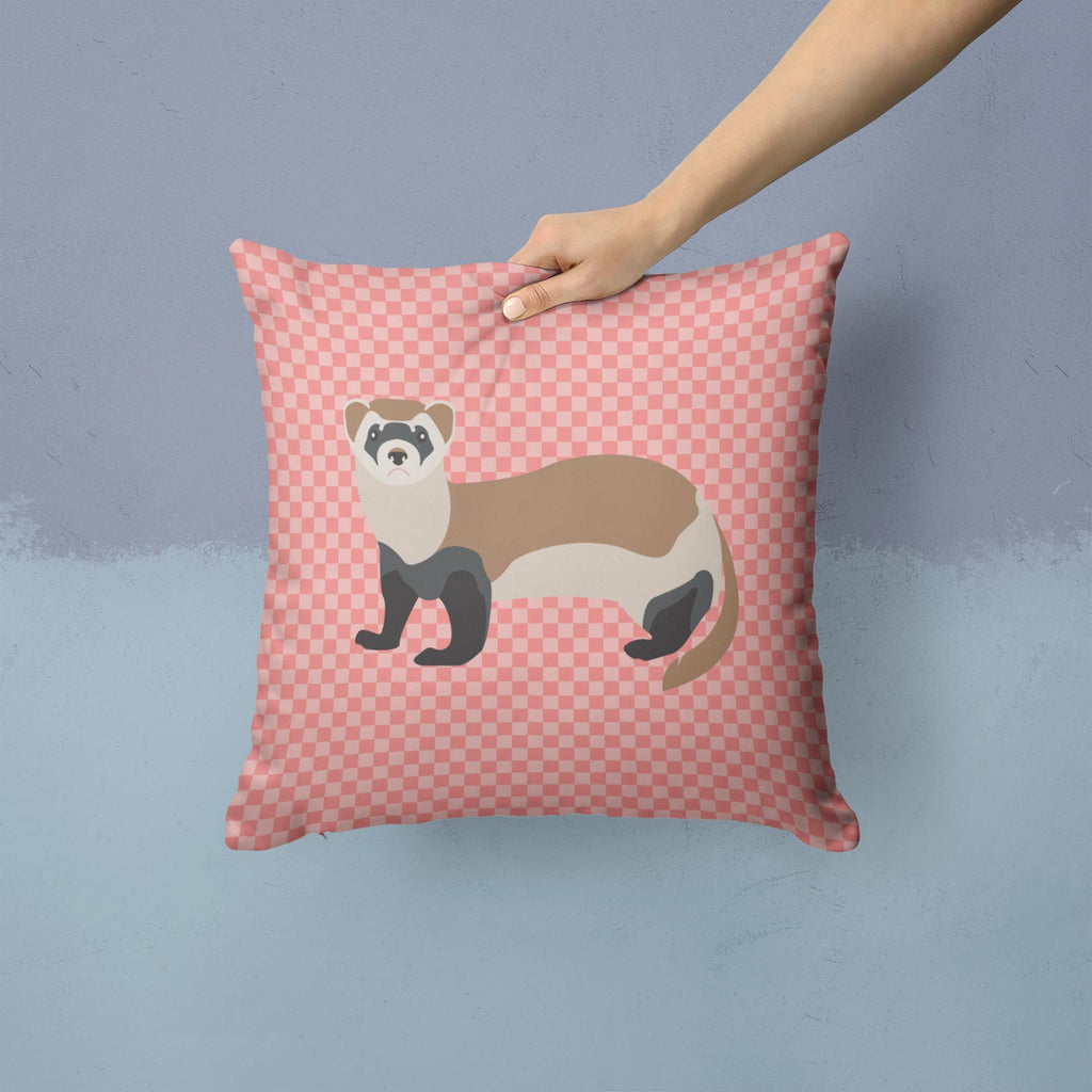 Ferret Pink Check Decorative Throw Pillow 14x14 Indoor Outdoor Accent Cushion, Fabric Cover with Insert for Sofa, Bed, Porch & Living Room