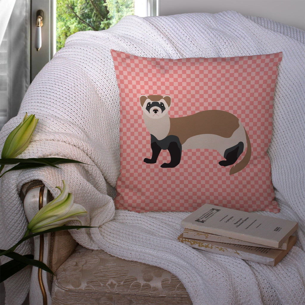 Ferret Pink Check Decorative Throw Pillow 14x14 Indoor Outdoor Accent Cushion, Fabric Cover with Insert for Sofa, Bed, Porch & Living Room