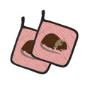 Coypu Nutria River Rat Pink Check Pot Holder Set of 2 Heat Resistant Quilted Hot Pads 7.5 x 7.5 Inch, Insulated Kitchen Trivets for Cooking & Baking