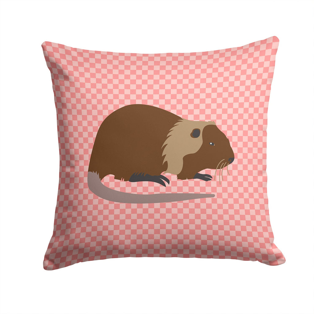 Coypu Nutria River Rat Pink Check Decorative Throw Pillow 14x14 Indoor Outdoor Accent Cushion, Fabric Cover with Insert for Sofa, Bed, Porch & Living Room