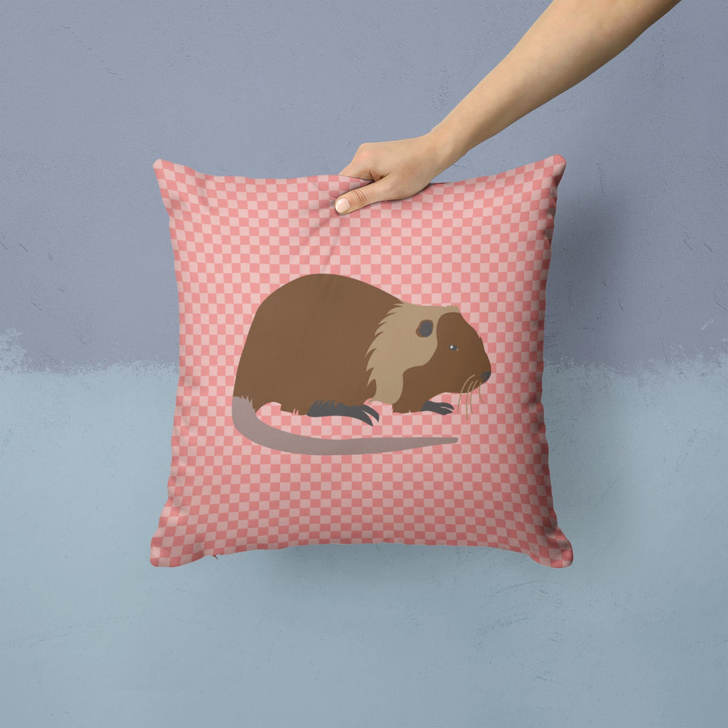 Coypu Nutria River Rat Pink Check Decorative Throw Pillow 14x14 Indoor Outdoor Accent Cushion, Fabric Cover with Insert for Sofa, Bed, Porch & Living Room