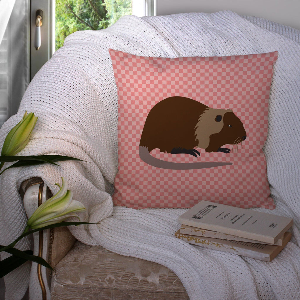 Coypu Nutria River Rat Pink Check Decorative Throw Pillow 14x14 Indoor Outdoor Accent Cushion, Fabric Cover with Insert for Sofa, Bed, Porch & Living Room