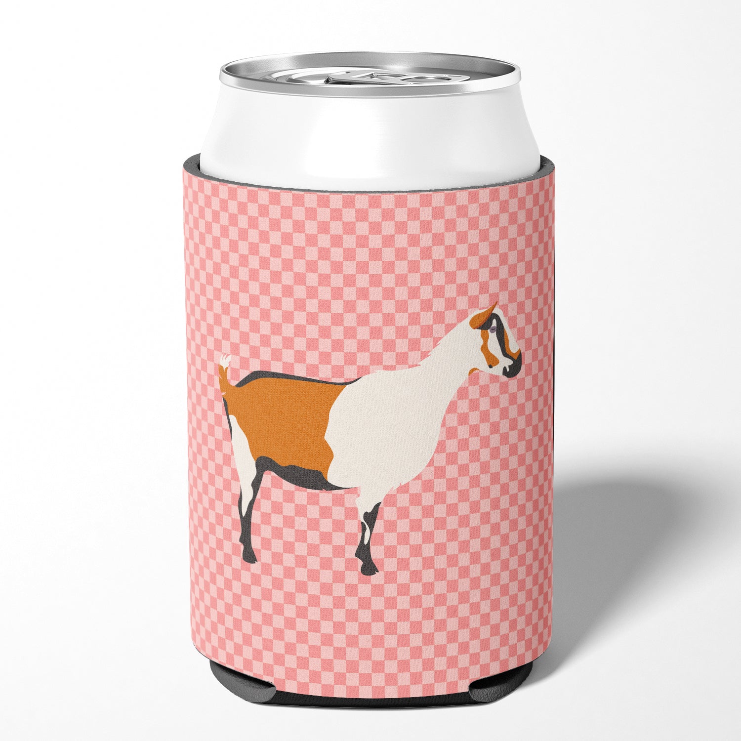 Alpine Goat Pink Check Can or Bottle Hugger Cooler Sleeve for Standard 12 oz Cans, Insulated Foam Beer & Soda Can Hugger Reusable