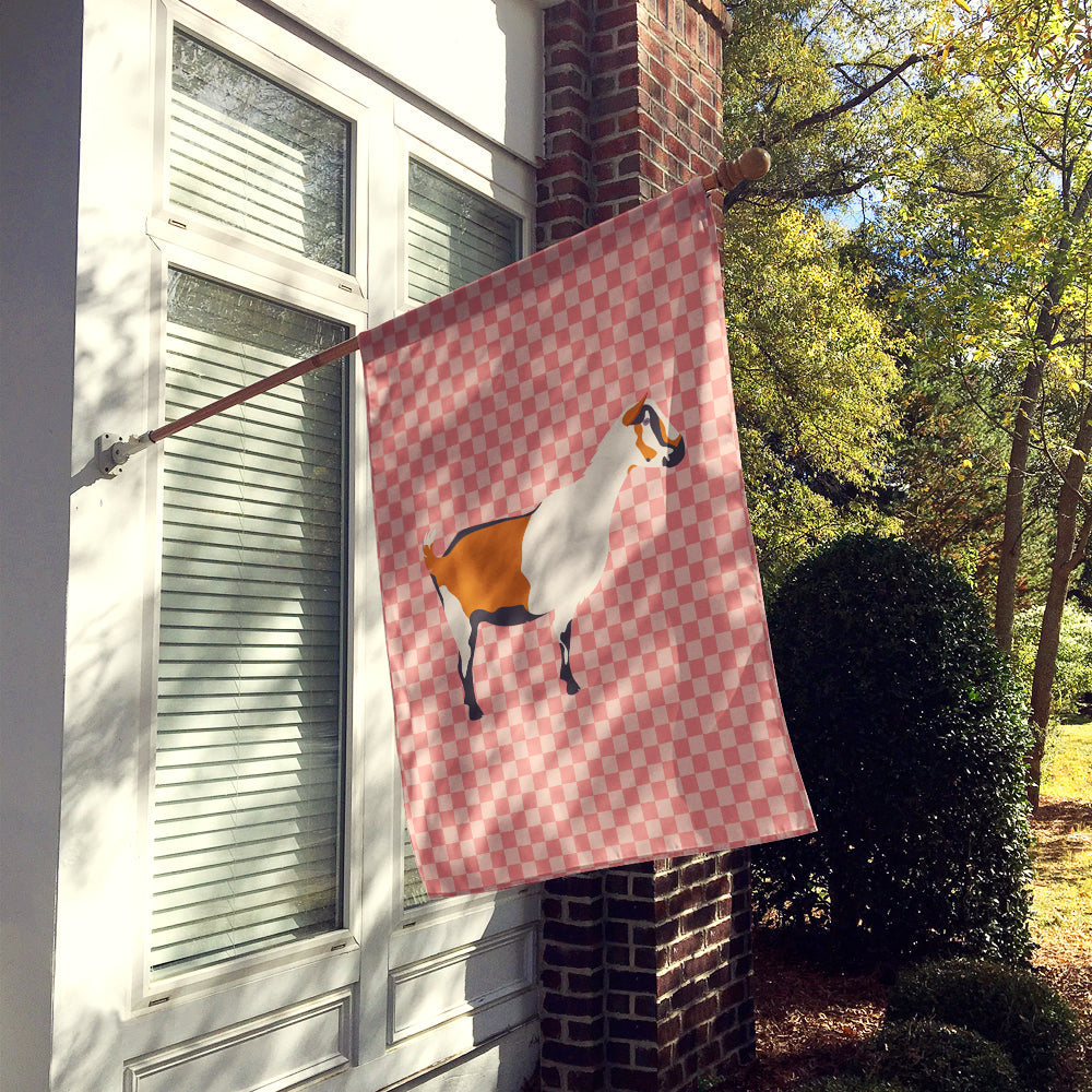 Alpine Goat Pink Check House Flag 28x40 Porch Sleeve Pole Decorative Outside Yard Banner Artwork Wall Hanging, Polyester