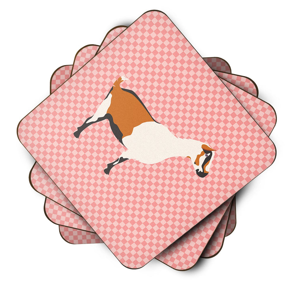 Alpine Goat Pink Check Foam Coasters Set of 4 Cup Coasters for Indoor Outdoor, Tabletop Protection, Anti Slip, Mouse pad Material