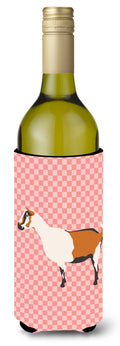 Alpine Goat Pink Check Wine Bottle Hugger Gift Sleeve for Standard 750 ml Bottles, Insulated Reusable Also Fits Mini Shot & Pint Bottles