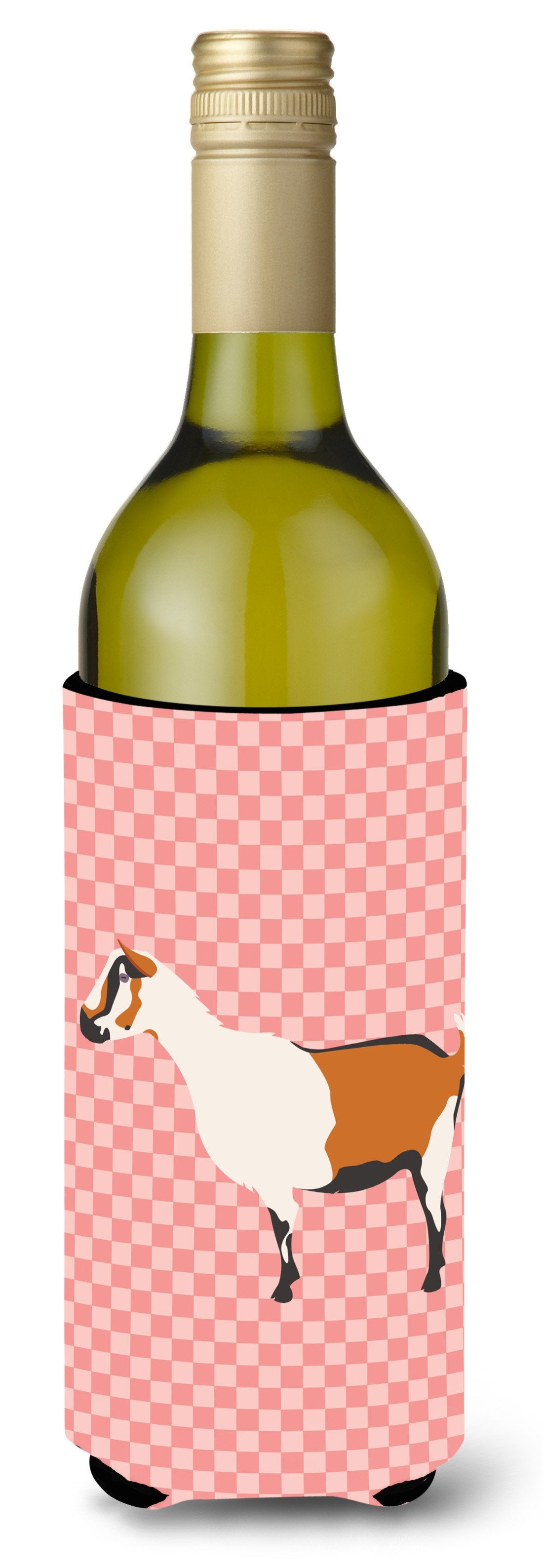 Alpine Goat Pink Check Wine Bottle Hugger Gift Sleeve for Standard 750 ml Bottles, Insulated Reusable Also Fits Mini Shot & Pint Bottles