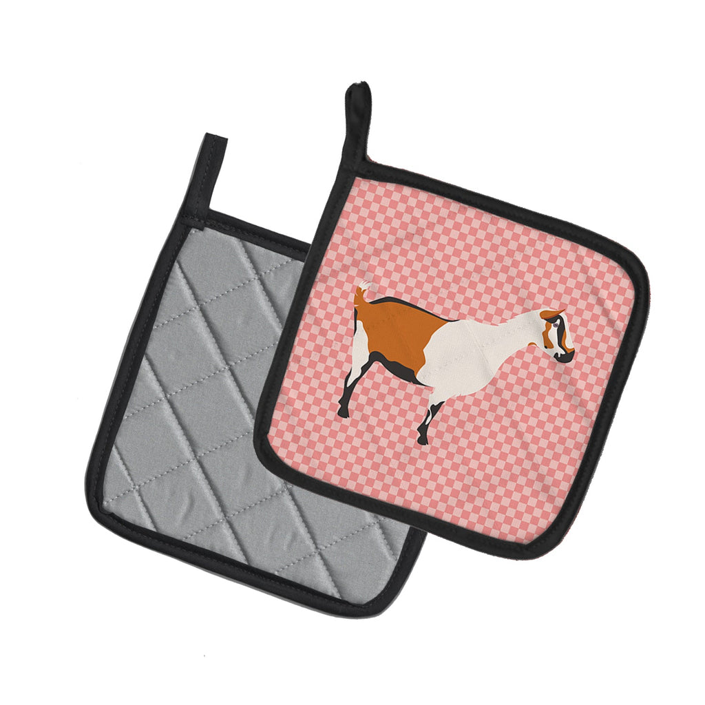 Alpine Goat Pink Check Pot Holder Set of 2 Heat Resistant Quilted Hot Pads 7.5 x 7.5 Inch, Insulated Kitchen Trivets for Cooking & Baking