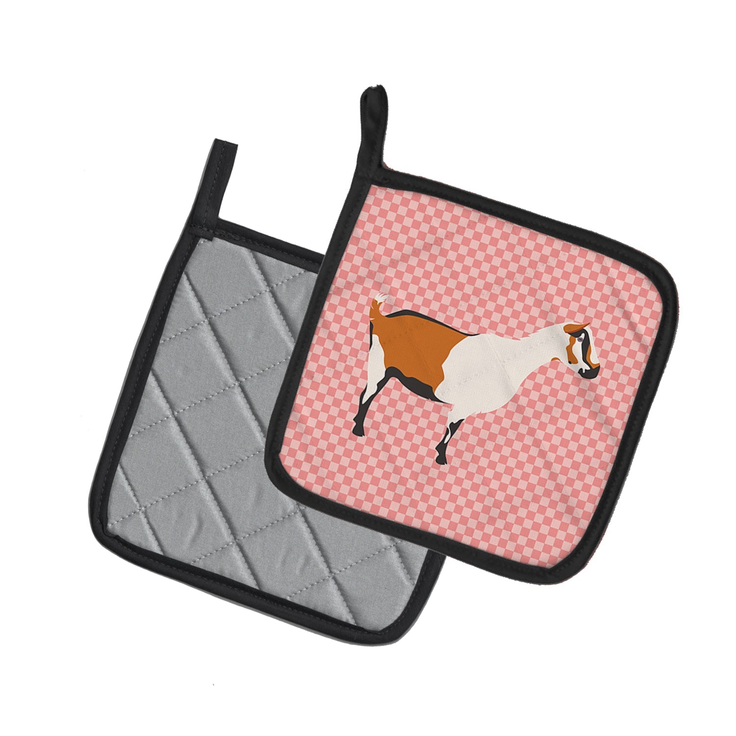 Alpine Goat Pink Check Pot Holder Set of 2 Heat Resistant Quilted Hot Pads 7.5 x 7.5 Inch, Insulated Kitchen Trivets for Cooking & Baking