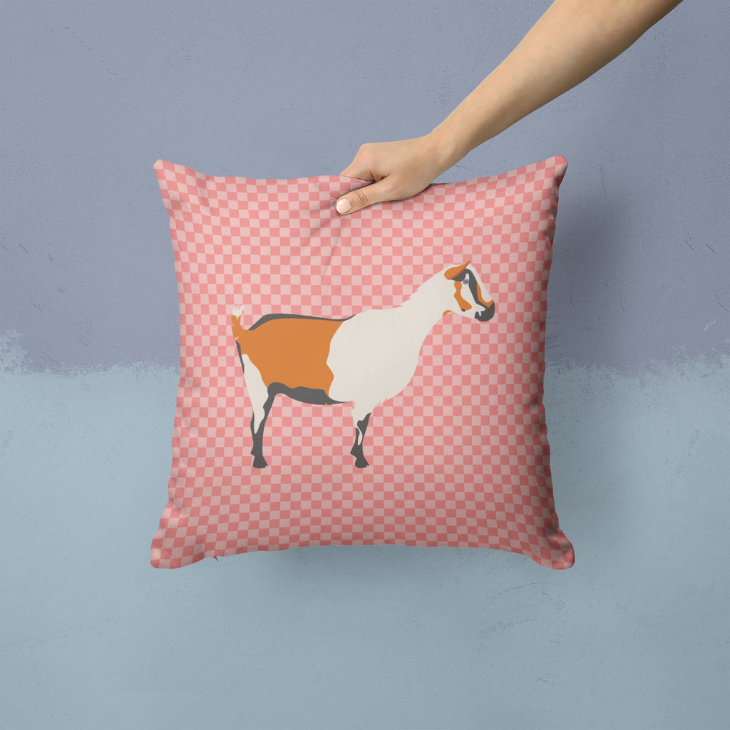 Alpine Goat Pink Check Decorative Throw Pillow 14x14 Indoor Outdoor Accent Cushion, Fabric Cover with Insert for Sofa, Bed, Porch & Living Room