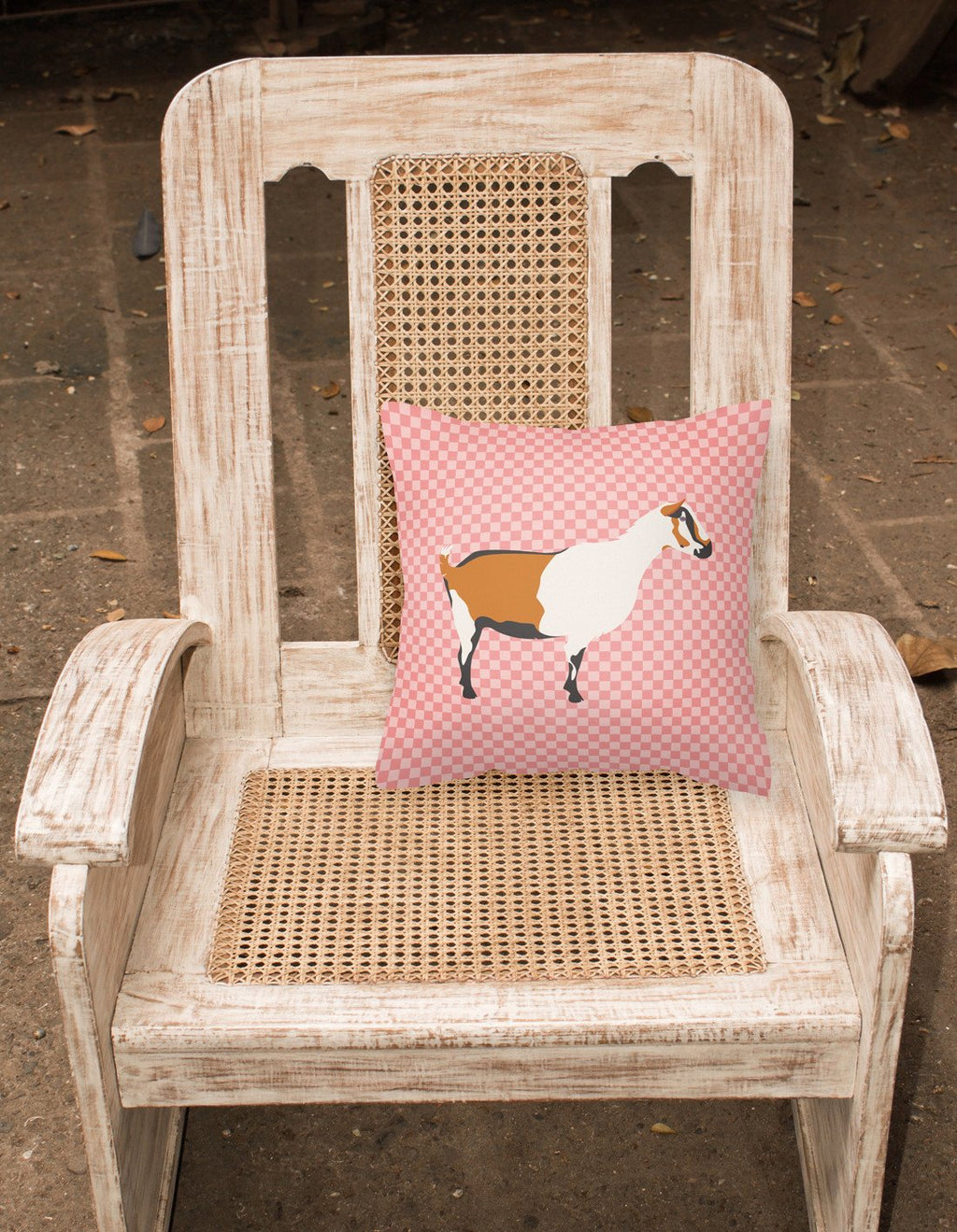 Alpine Goat Pink Check Decorative Throw Pillow 18x18 Indoor Outdoor Accent Cushion, Fabric Cover with Insert for Sofa, Bed, Porch & Living Room