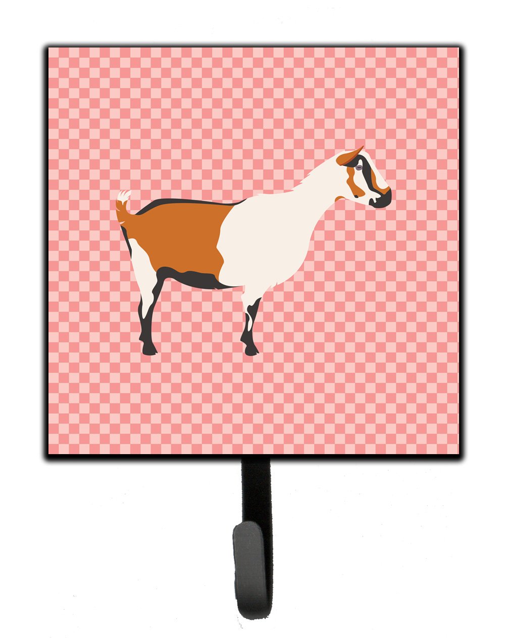 Alpine Goat Pink Check Leash or Key Holder Wall Hooks, Key Hooks Holder, Coat Rack Wall Mount, Coat Hooks, Hooks for Hanging Keys, Towels, Aprons, Leashes