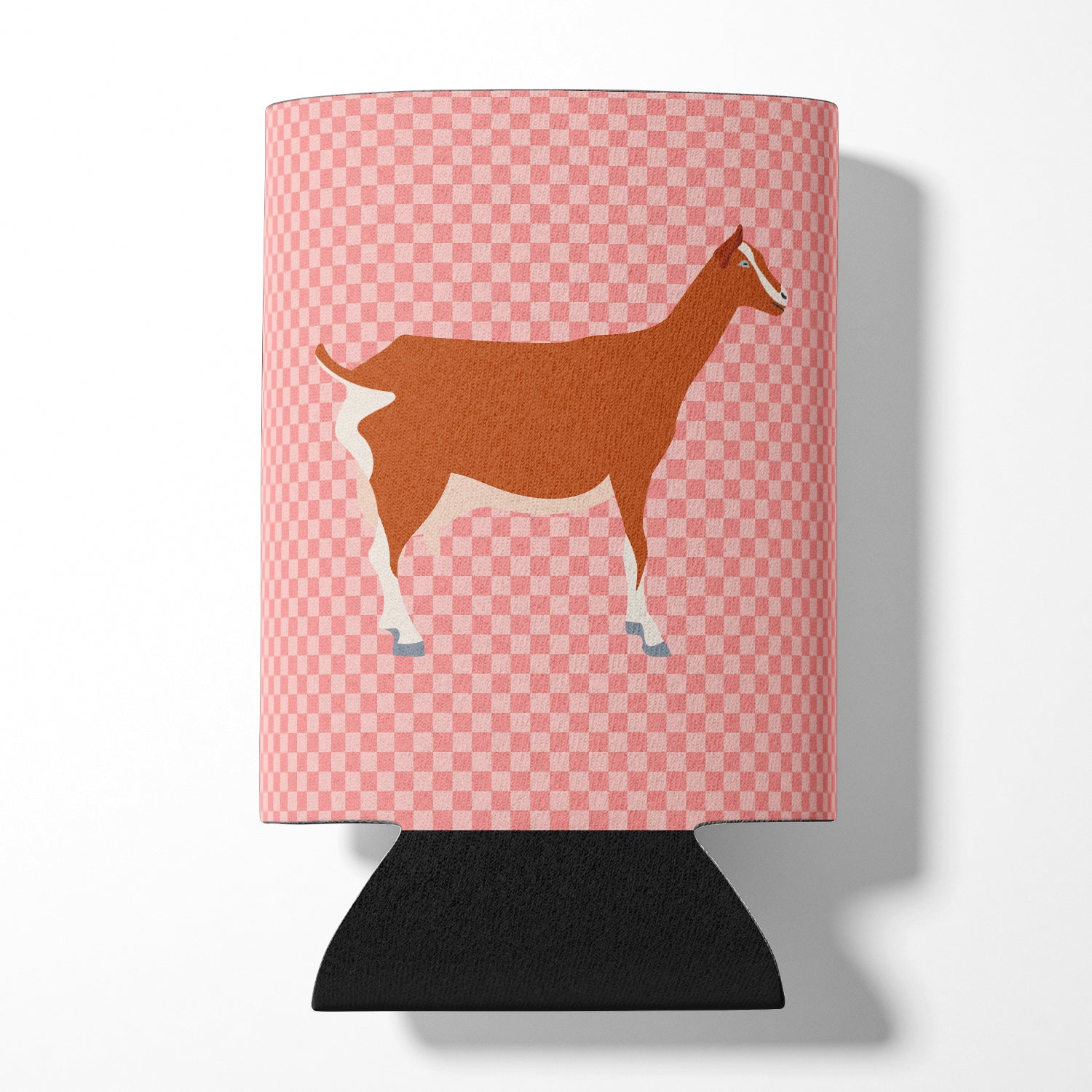 Toggenburger Goat Pink Check Can or Bottle Hugger Cooler Sleeve for Standard 12 oz Cans, Insulated Foam Beer & Soda Can Hugger Reusable