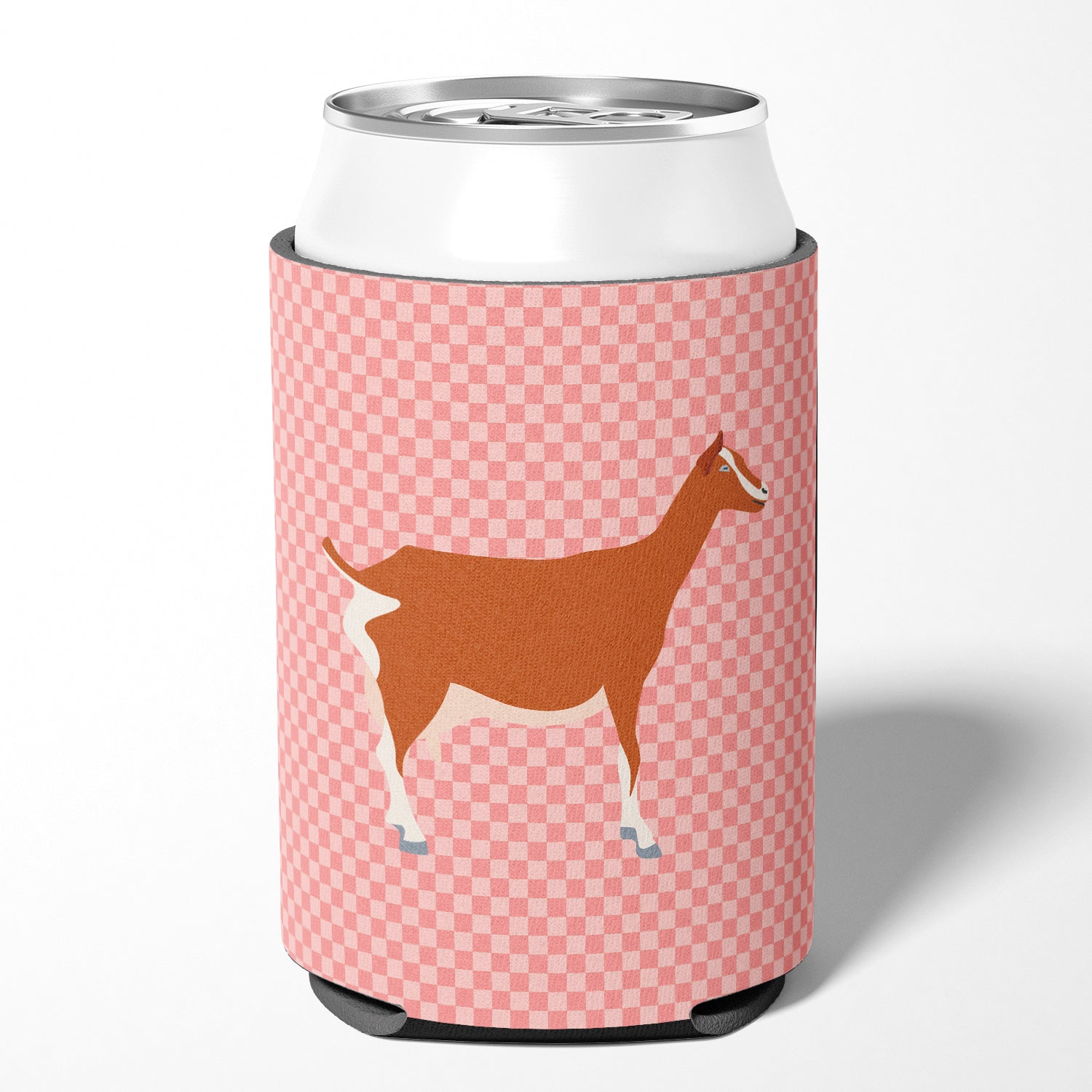 Toggenburger Goat Pink Check Can or Bottle Hugger Cooler Sleeve for Standard 12 oz Cans, Insulated Foam Beer & Soda Can Hugger Reusable