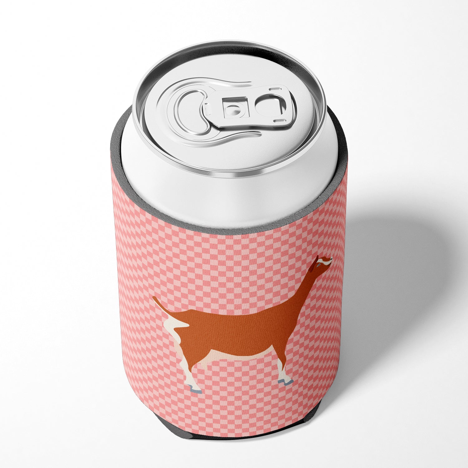Toggenburger Goat Pink Check Can or Bottle Hugger Cooler Sleeve for Standard 12 oz Cans, Insulated Foam Beer & Soda Can Hugger Reusable