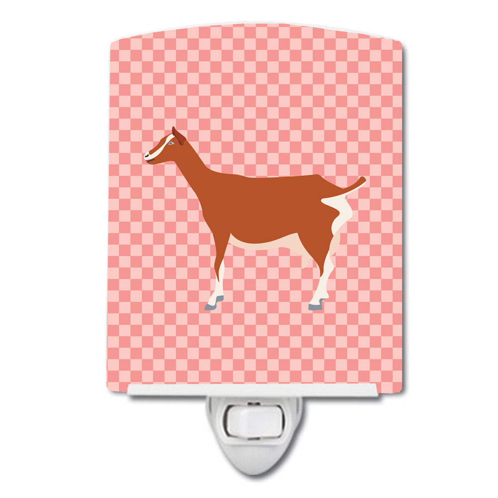 Toggenburger Goat Pink Check Ceramic Night Light Compact, UL-Certified, Ideal for Bedroom, Bathroom, Nursery, Hallway, Kitchen, 6x4x3, Multicolor