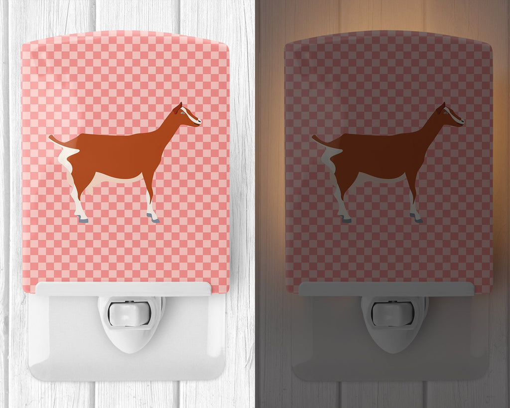 Toggenburger Goat Pink Check Ceramic Night Light Compact, UL-Certified, Ideal for Bedroom, Bathroom, Nursery, Hallway, Kitchen, 6x4x3, Multicolor