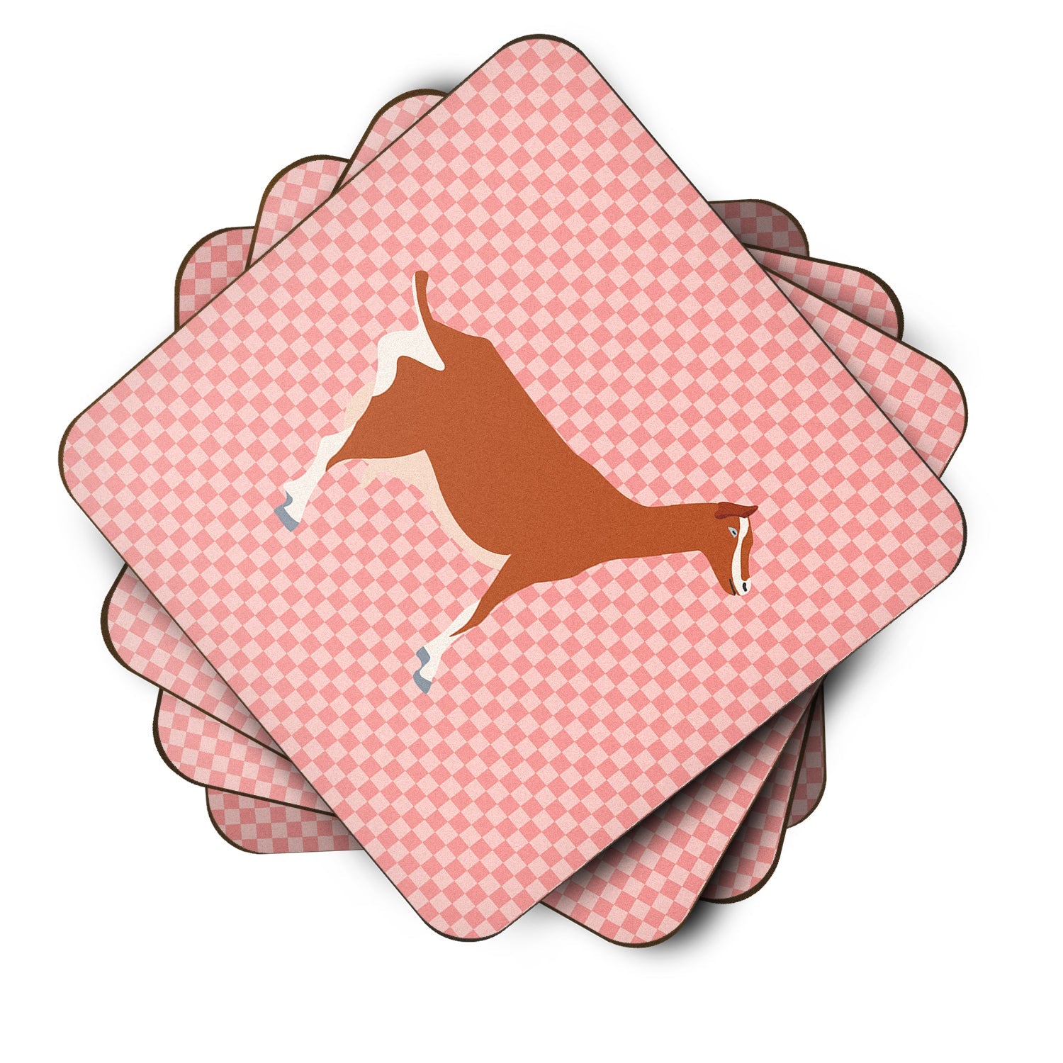 Toggenburger Goat Pink Check Foam Coasters Set of 4 Cup Coasters for Indoor Outdoor, Tabletop Protection, Anti Slip, Mouse pad Material