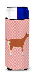 Toggenburger Goat Pink Check Slim Can Hugger , Insulated Foam Hugger for 12 oz Slim Cans, Beer Bottles & Water Bottles, Printed in USA