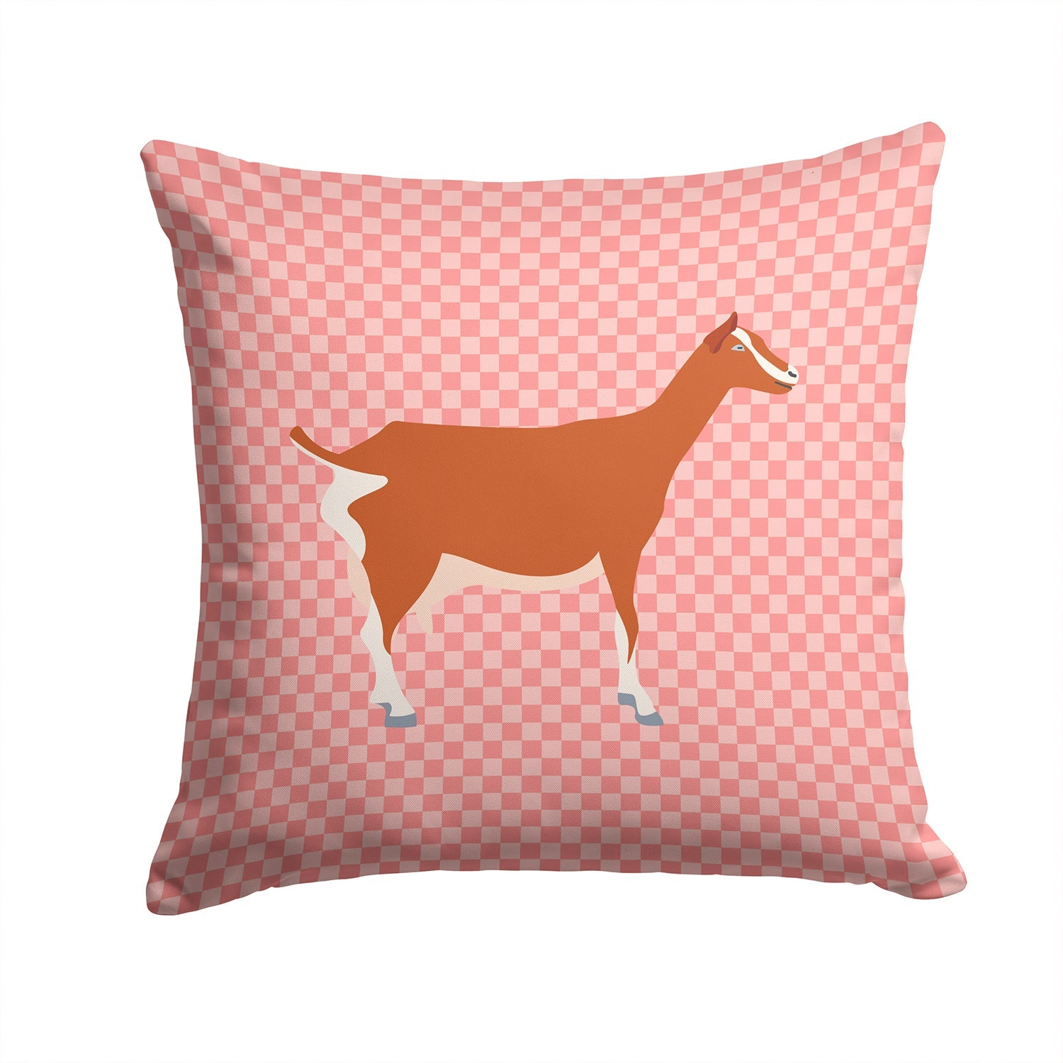 Toggenburger Goat Pink Check Decorative Throw Pillow 14x14 Indoor Outdoor Accent Cushion, Fabric Cover with Insert for Sofa, Bed, Porch & Living Room