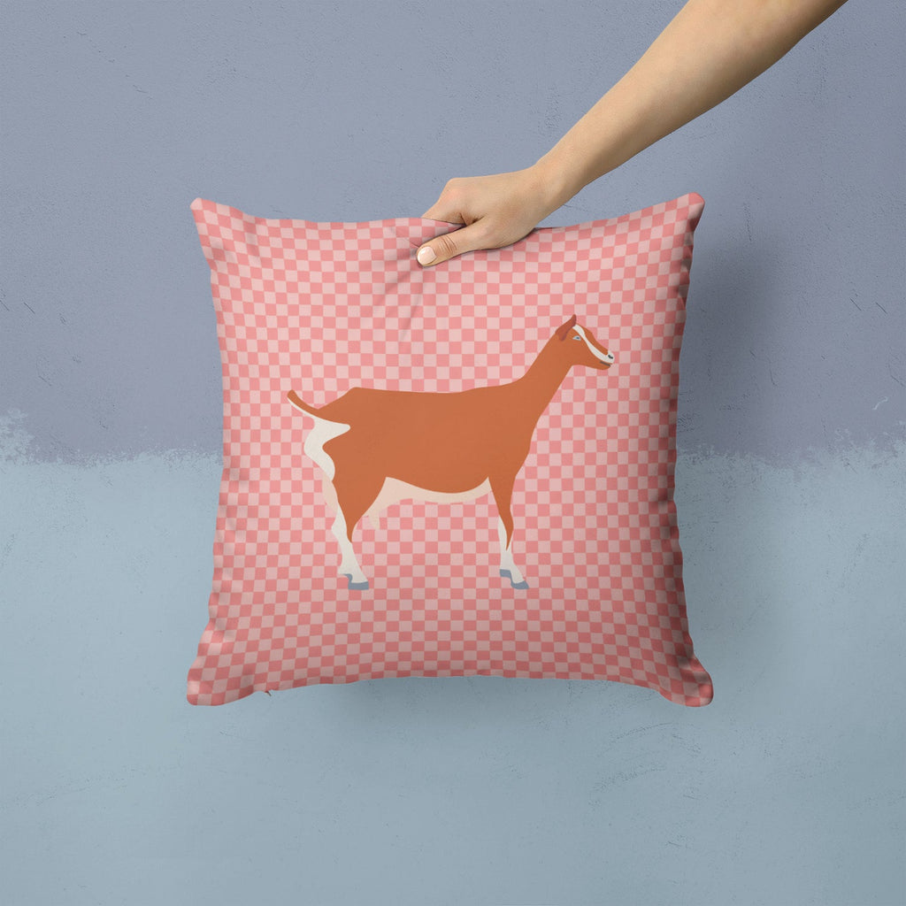 Toggenburger Goat Pink Check Decorative Throw Pillow 14x14 Indoor Outdoor Accent Cushion, Fabric Cover with Insert for Sofa, Bed, Porch & Living Room