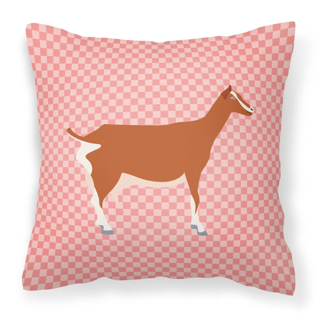 Toggenburger Goat Pink Check Decorative Throw Pillow 18x18 Indoor Outdoor Accent Cushion, Fabric Cover with Insert for Sofa, Bed, Porch & Living Room