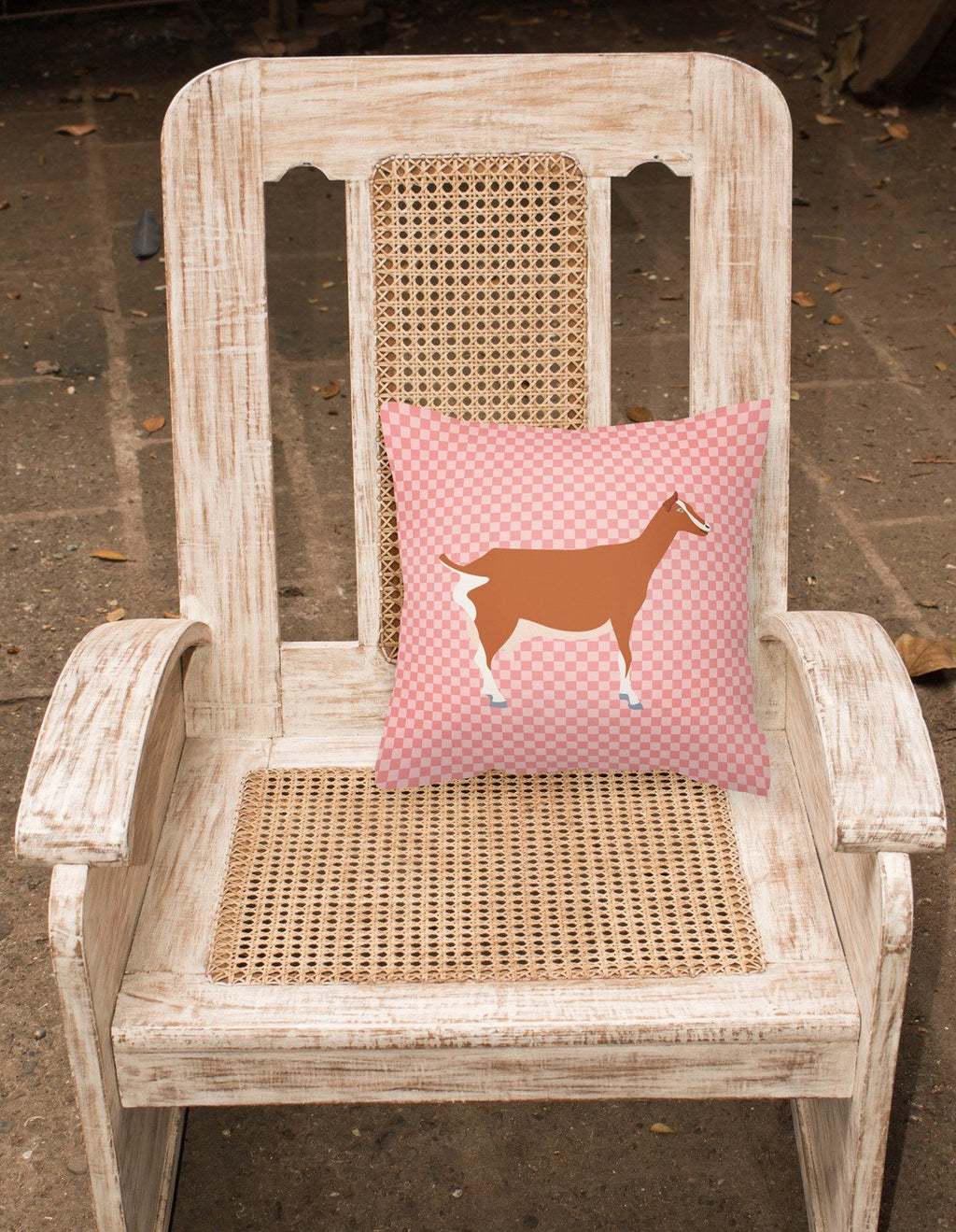 Toggenburger Goat Pink Check Decorative Throw Pillow 18x18 Indoor Outdoor Accent Cushion, Fabric Cover with Insert for Sofa, Bed, Porch & Living Room