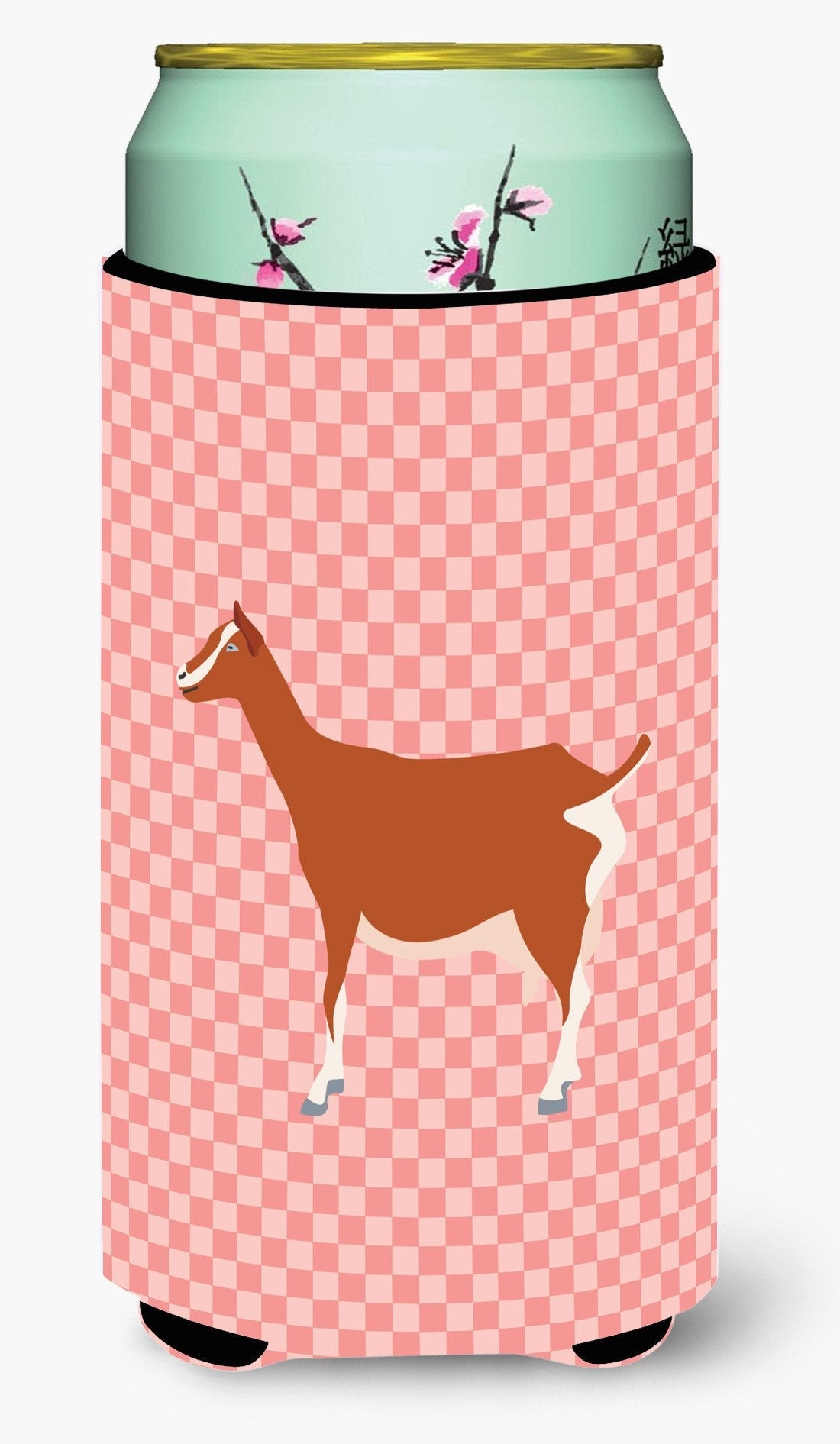 Toggenburger Goat Pink Check Tall Boy Hugger Can Cooler Sleeve Machine Washable Drink Collapsible Insulator Beverage Insulated Holder