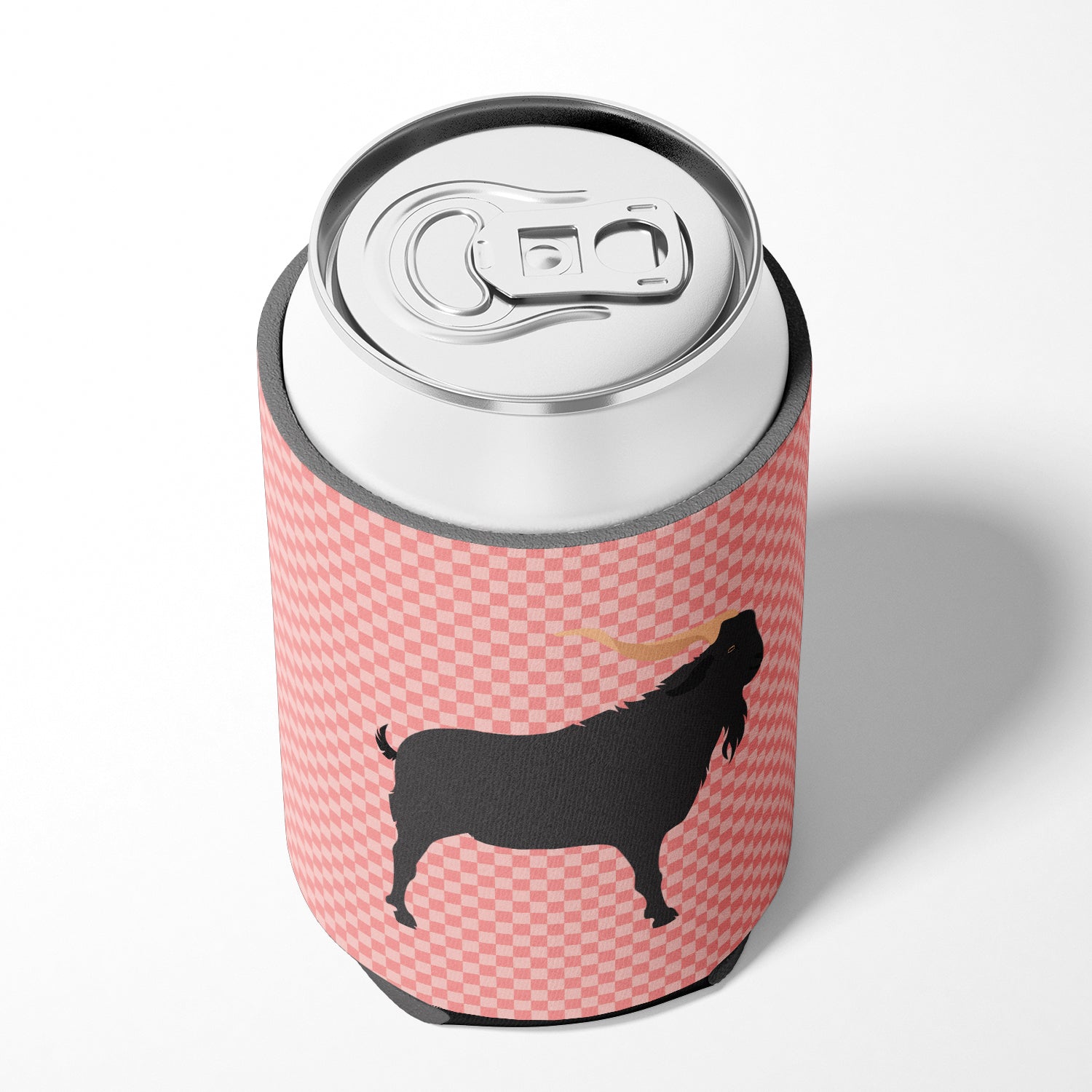 Verata Goat Pink Check Can or Bottle Hugger Cooler Sleeve for Standard 12 oz Cans, Insulated Foam Beer & Soda Can Hugger Reusable