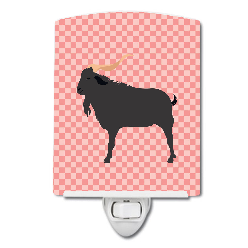 Verata Goat Pink Check Ceramic Night Light Compact, UL-Certified, Ideal for Bedroom, Bathroom, Nursery, Hallway, Kitchen, 6x4x3, Multicolor