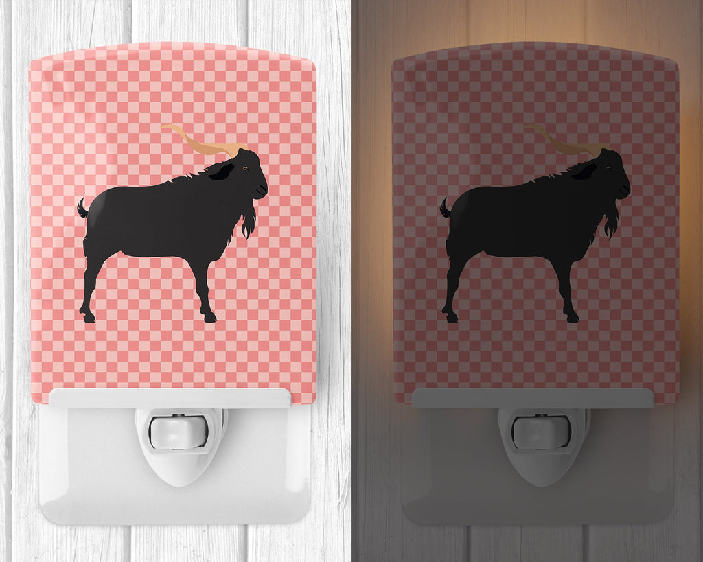 Verata Goat Pink Check Ceramic Night Light Compact, UL-Certified, Ideal for Bedroom, Bathroom, Nursery, Hallway, Kitchen, 6x4x3, Multicolor