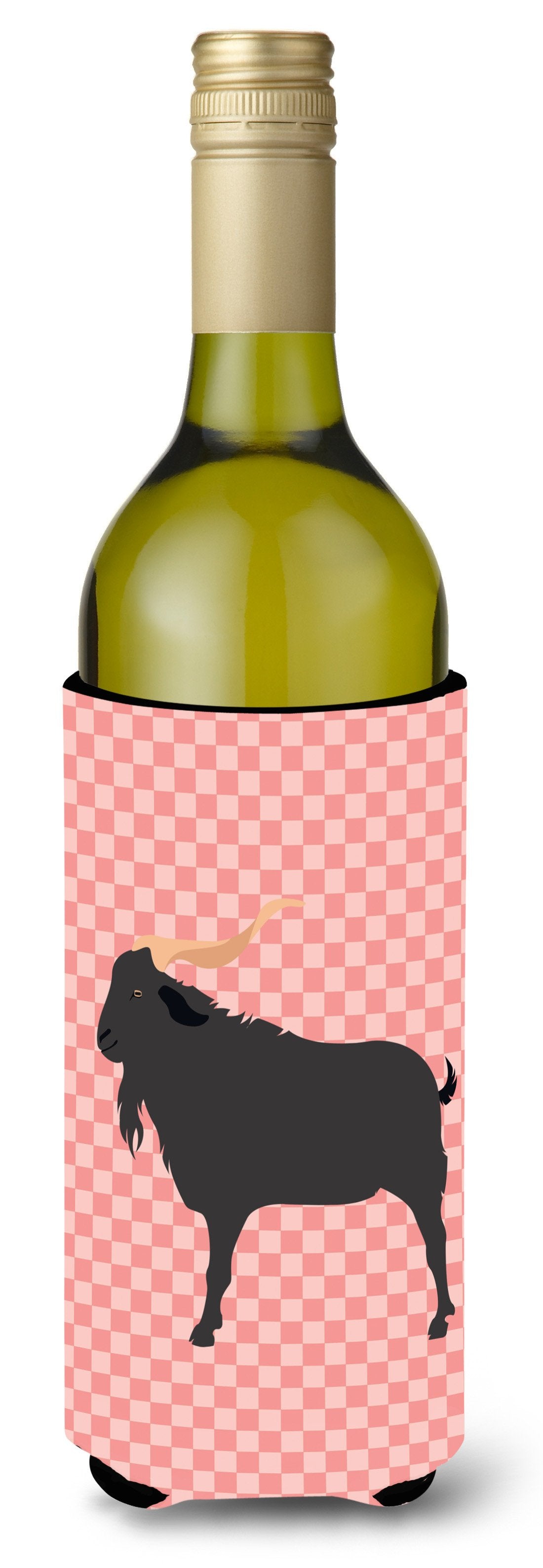 Verata Goat Pink Check Wine Bottle Hugger Gift Sleeve for Standard 750 ml Bottles, Insulated Reusable Also Fits Mini Shot & Pint Bottles