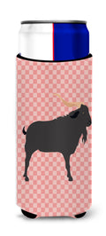 Verata Goat Pink Check Slim Can Hugger , Insulated Foam Hugger for 12 oz Slim Cans, Beer Bottles & Water Bottles, Printed in USA