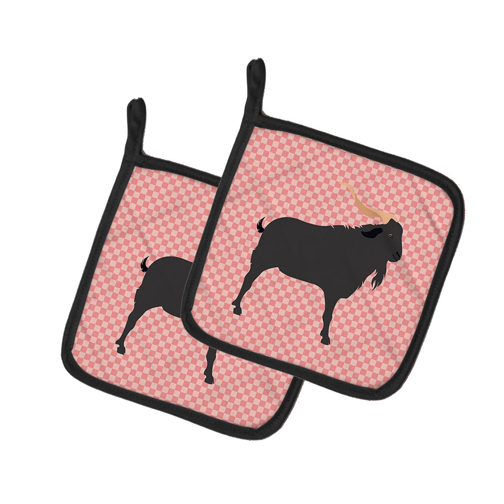 Verata Goat Pink Check Pot Holder Set of 2 Heat Resistant Quilted Hot Pads 7.5 x 7.5 Inch, Insulated Kitchen Trivets for Cooking & Baking