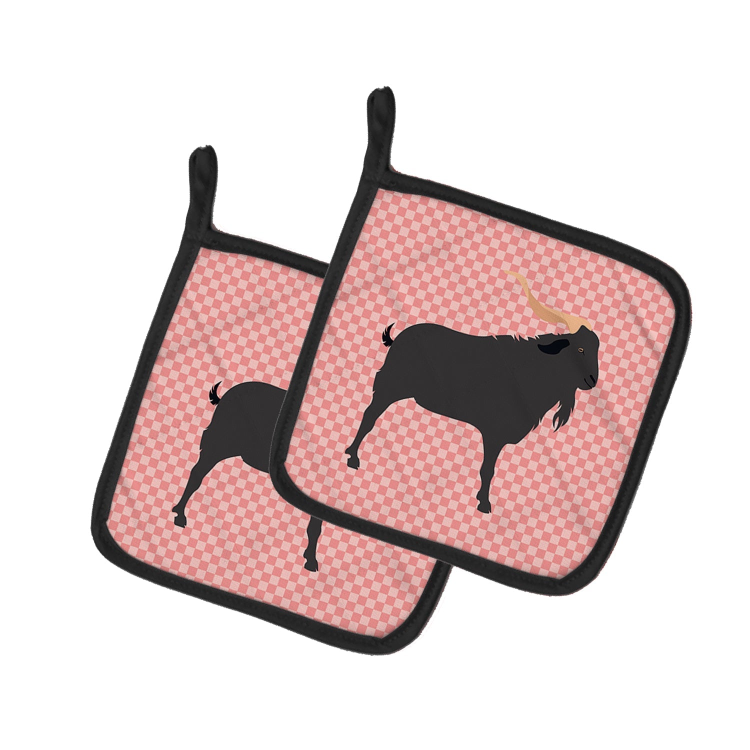 Verata Goat Pink Check Pot Holder Set of 2 Heat Resistant Quilted Hot Pads 7.5 x 7.5 Inch, Insulated Kitchen Trivets for Cooking & Baking